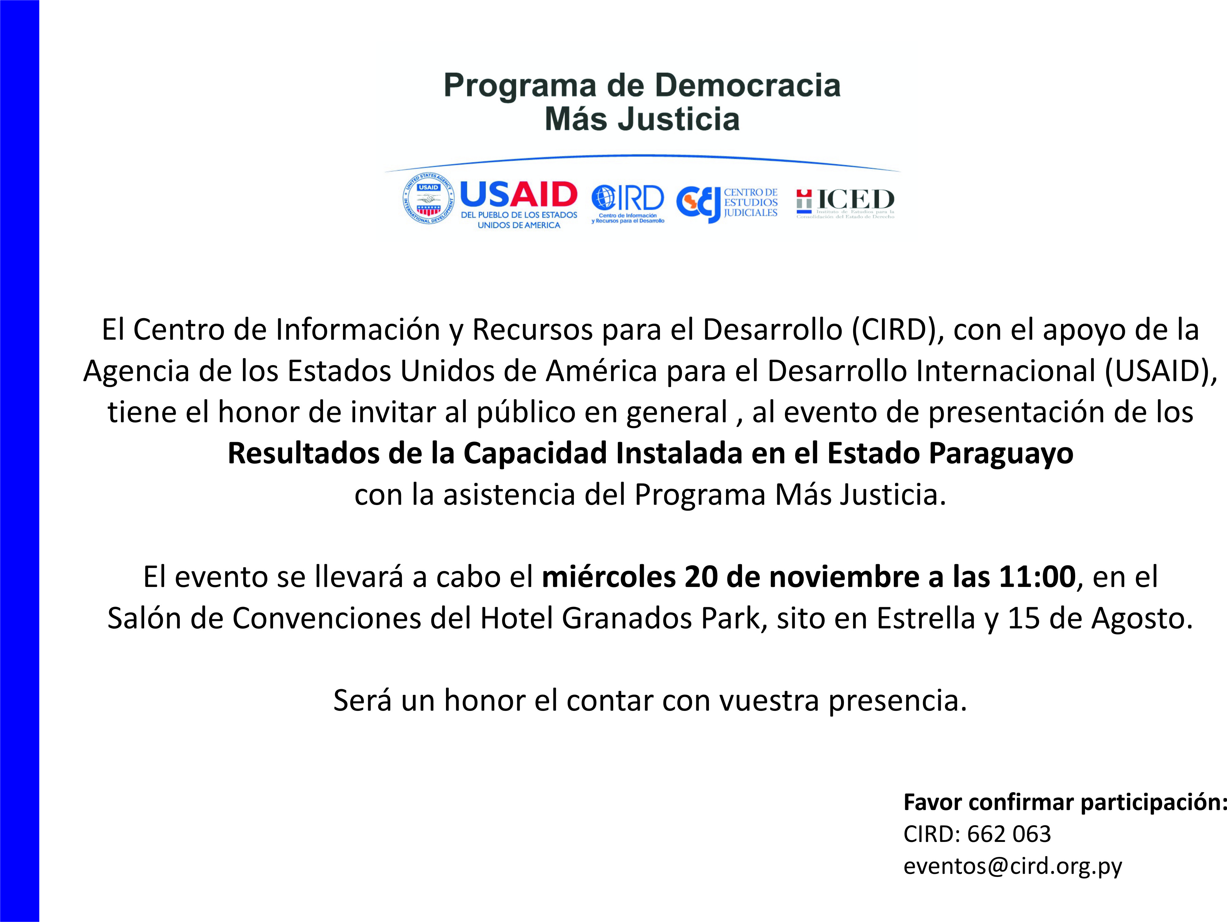 Invitación al evento «Resultados de la Capacidad Instalados en el Estado Paraguayo»